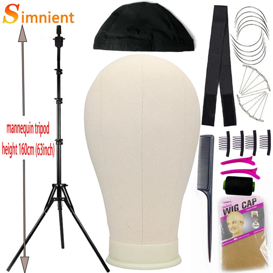 Training Mannequin Head Canvas Block Head Display Styling Mannequin Manikin Head WigTripod Stand Free Get T Pins Wig Install Kit